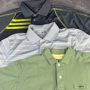 Adidas Orvis Polo Shirt Bundle Men Medium Grey Green Striped Golf Athletic 3pk‎